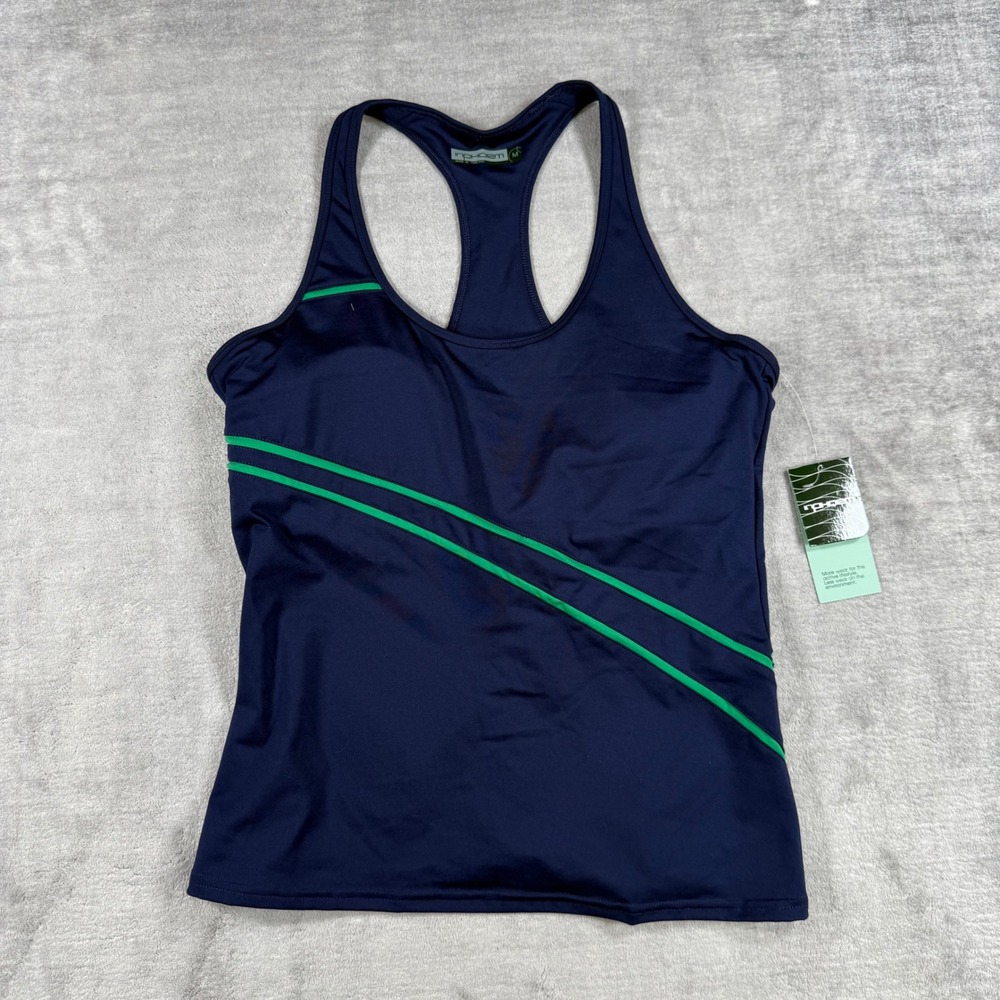 InPhorm Angelika Tank Top Womens Medium Navy Green Racerback Built in Bra Tennis